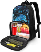 School Backpack with Multi Pockets, Lightweight Insulated Cooler Backpack Lunch Box, Casual School Work Nurse Hiking Outdoor Daypack Meal Bag, Blue Dolphin Floral