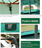 Family Tent Doble Layer Dome Tent Waterproof Camping Tent with 2 Extra Dark Sleeping Cabins for Outdoor Hiking Camping Climing