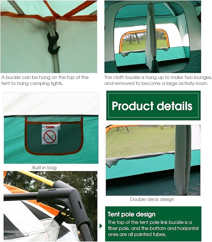 Family Tent Doble Layer Dome Tent Waterproof Camping Tent with 2 Extra Dark Sleeping Cabins for Outdoor Hiking Camping Climing