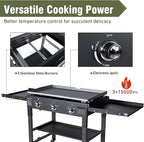 BESTFIRE 3 Burner 35" Flat Top Grill,45,000 BTU Flat Grills Outdoor Cooking with Two Foldable Shelves,Outdoor Griddle with Porcelain-Enameled Cast Iron Grate & Pan for Kitchen,BBQ& Camping
