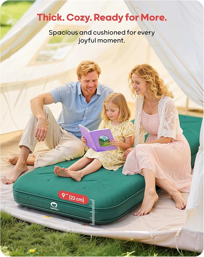 QPAU Twin Size Air Mattress Camping Pad – 9” Thick R8–10 Insulated Inflatable Mattress with Foam Comfort & Foot Pump, Twin Air Mattress for Camping, Road Trips, and Home Guests