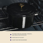 Crock Pot Artisan 7-Quart Round Cast Iron Dutch Oven with Lid – Black Enamel Finish, Gold Knob, Durable Heavy-Duty Cookware for Slow Cooking, Baking, and Roasting