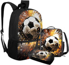 Rnyleeg Soccer Backpack for Boys 5-6 Novelty Kids Backpack with Lunch Box Large Capacity School Bag Set of 3 for Primary Students Back to School Supplies