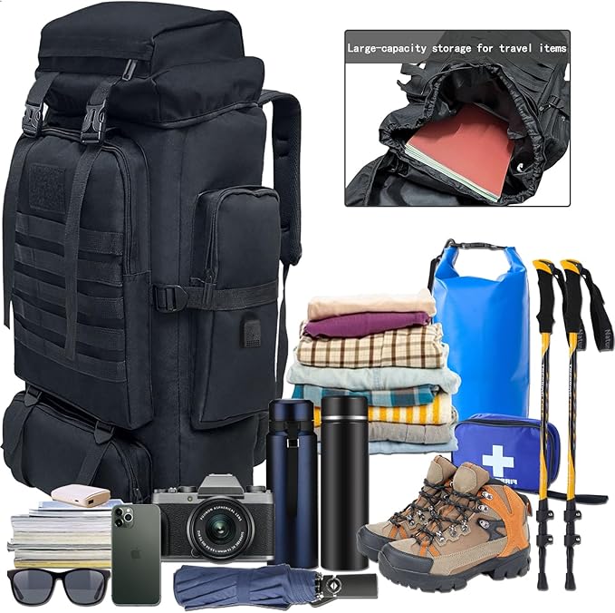 80L 100 liters Hiking Backpack Camping Rucksack, Men Outdoor Travel Climbing Knapsack Mountaineering Trekking Backpack