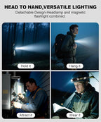 LED Rechargeable Headlamp for Adults - Hard Hat Light Running Head Lamp with Red Light, Magnet, 180° Tilt, 7 Modes, Detachable Flashlight & Headband, Outdoor, Emergency Use 2PC