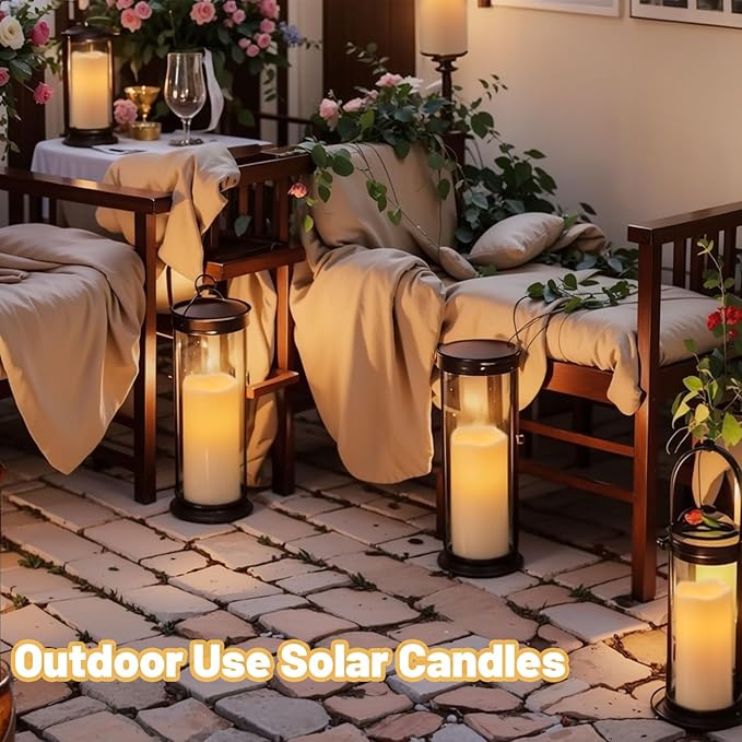 Wondise Solar Candles Outdoor Waterproof IP65 Rechargeable Solar Candles, Dusk to Dawn, Outdoor Pillar Candle for Camping Patio Porch Lanterns(2 Pack, 3" D x 8" H)