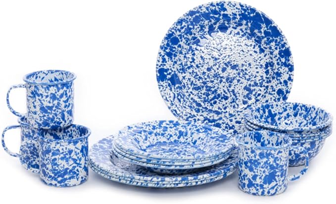 Enamelware Starter Set, 16 piece, Blue/White Splatter