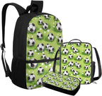 Rnyleeg Grass Soccer Backpack for Boys 5-6 Green Kids Backpack with Lunch Bag Lightweight 3 Pcs School Bag Set for Elementary Students