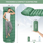 Camping Sleeping Pad, Connectable Design for Double Mat, Ultralight Inflatable Sleeping Mat with Pillow, Built-in Foot Pump, Portable Camping Air Mattress for Backpacking Hiking Tent (Green)