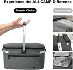 ALLCAMP Picnic Basket - 2 Ice Box Included 32L Insulated Cooler, Thickening Foldable Picnic Basket with Removable Baskets & Sewn-in Frame, Basket for House Warming Gifts New Home(Smoke Gray)