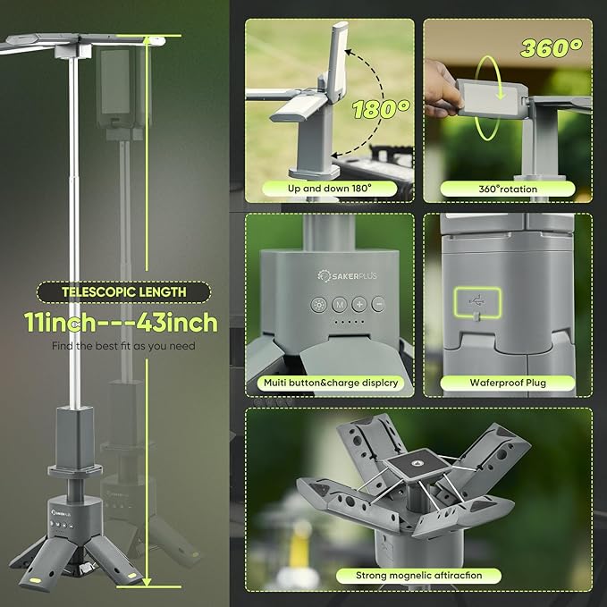 Portable Camping Light, 14000mAh Telescopic Camping Lantern with Rechargeable Power Supply, Dimmable Magnetic Tent Lamps 6000 Lumen Outdoor Work Lights for Hiking,Camping,Home Emergency