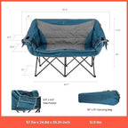 ARROWHEAD OUTDOOR 57" Wide Duo Foldable Heated Camping Loveseat Chair with 3-Stage Heating, Large Cup Holders, Glass Holders, Side Pockets, and Storage Pouches