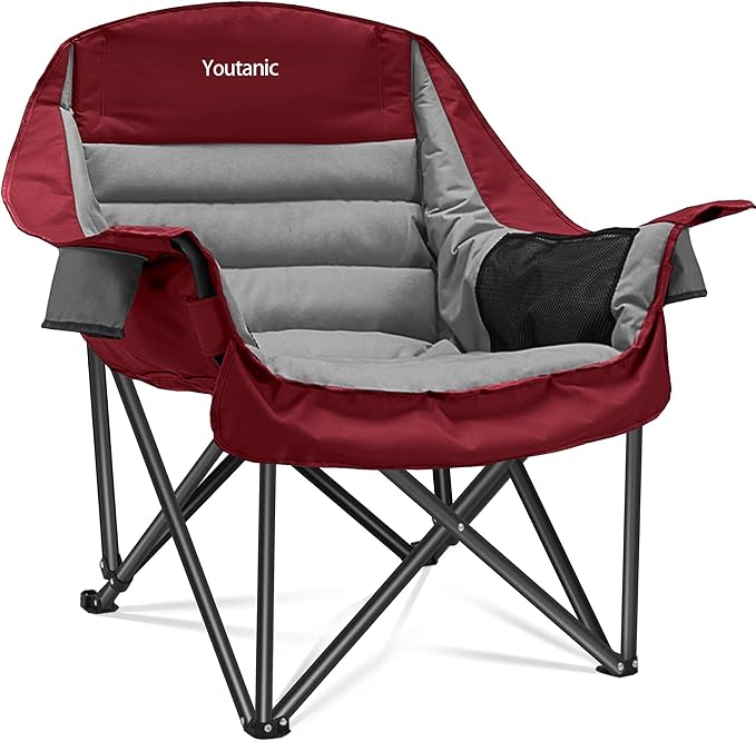 Oversized Camping Chair, Portable Folding Camping Chairs with Side Pocket, Cup Holder and Carry Bag, Heavy Duty Outdoor Camping Chairs for Adults, Fishing, Sports, Trip, up to 400lbs, Style 3