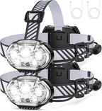 Rechargeable Headlamp, High Lumen 5 LED Head Lamp with Red White Light,IPX4 Waterproof Headlight,8 Mode Head Flashlight for Outdoor Running Hunting Fishing Hiking Camping Gear-2Pack