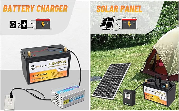 12V LiFePO4 Battery 100AH,5000+ Deep Cycle Lithium Battery with 14.6V 10A Charger,100A BMS for Home Storage,Trolling Motor,RV,Off-Grid System,Solar System,Marine,Golf Cart