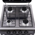 4 Burner Gas Stove, Portable Outdoor Stove with Double storage shelves and Independent Knobs, Heavy Duty Propane Gas Cooker with Wind Blocking Cover for Outdoor Camping BBQ(Black)