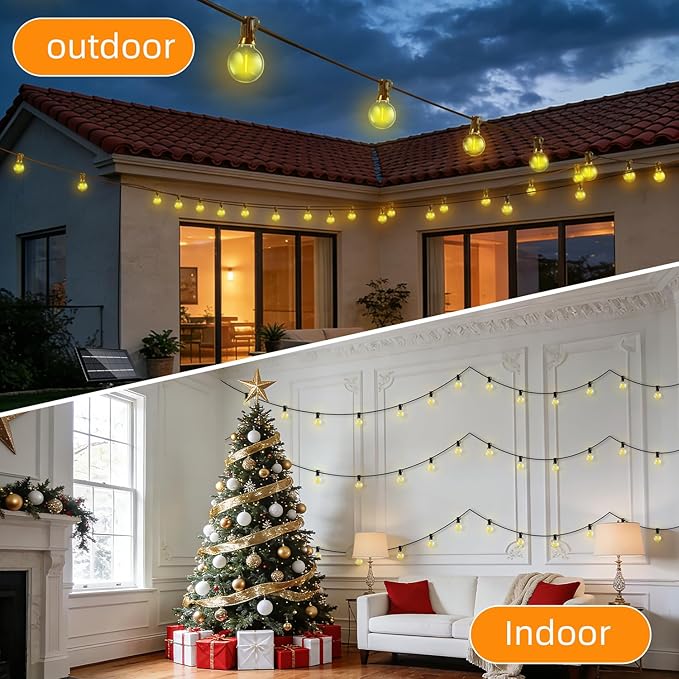 Solar Lights Outdoor Waterproof: G40 10M 33FT Shatterproof Bulbs Patio Lights - Solar Powered 3 Light Modes Solar Light - Camping Backyard Garden Deck Outside Yard