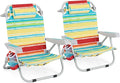 GYMAX Beach Chair, 330lbs Backpack Lounger with 5-Position Backrest, Storage Bag, Side Pocket, Towel Bar & Headrest, Foldable Low Beach Lounge, Portable Aluminum Lay Out Camp Chair (Colourful,2)