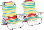 GYMAX Beach Chair, 330lbs Backpack Lounger with 5-Position Backrest, Storage Bag, Side Pocket, Towel Bar & Headrest, Foldable Low Beach Lounge, Portable Aluminum Lay Out Camp Chair (Colourful,2)