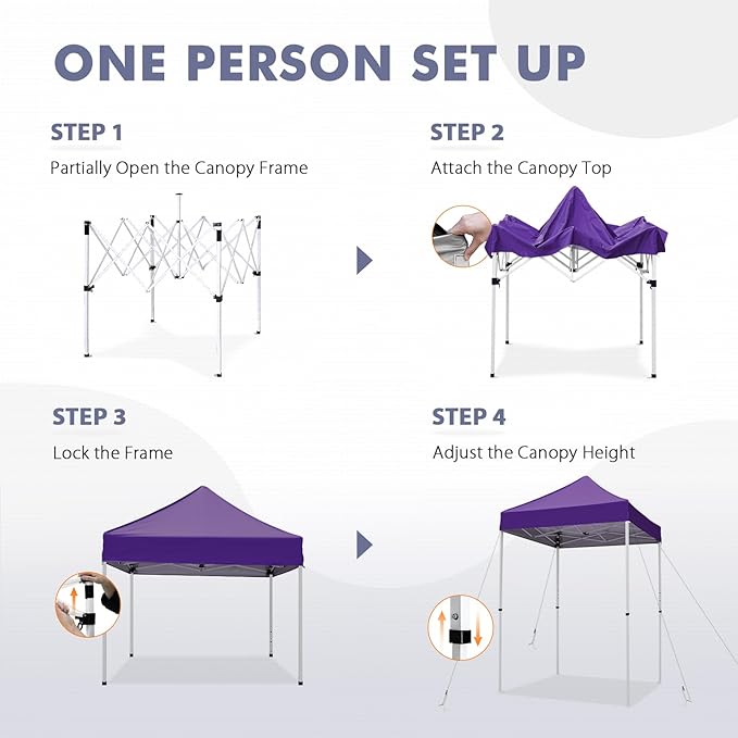 5x5 Pop Up Canopy Tent, Instant Portable Beach Canopy, Outdoor Tent with Carry Bag for Camping, Sports, Tailgating, Events, Purple