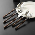 60pcs wooden silverware set, food-grade stainless steel flatware service for 12,Premium 18/8 (304) Stainless Steel Cutlery Set, Forks Spoons and Knives Set for Home/Camping/Travel, Mirror Finish