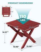 SERWALL Folding Outdoor Side Table Set of 4, Small Adirondack Side Table, Red