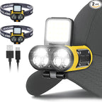 LED Hat Light, 900lm, 2 pcs Dimmable Clip on Cap Lights, Headlamp Rechargeable, 180°Adjustable Hands Free Hat Flashlight Headlamp Waterproof for Hiking, Running, Fishing, Cycling, Emergency (Yellow)