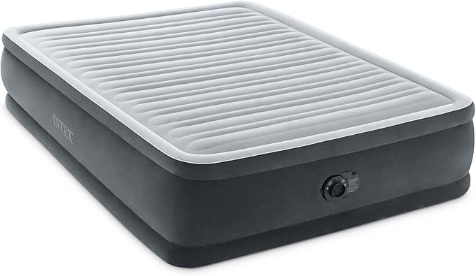 Intex 64413ED Dura Beam Elevated Fiber Tech Soft Air Mattress Bed w/Built in Pump & Portable Storage Case for Travel and Camping, Queen (2 Pack)