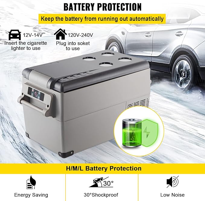 VEVOR Portable Refrigerator 37 Quart(35 Liter),Travel,Car Refrigerator Dual Zone with 12/24v DC & 110-240v AC for Camping, Fishing,12 Volt Refrigerator App Control(-4℉~68℉), Outdoor or Home Use
