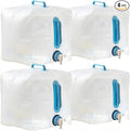 4-Pack 5.3Gal Collapsible Water Containers with Spigot - Labor-Saving Dual Handles - BPA Free Food Grade Canteen for Outdoor Hiking, Camping, Emergency - Portable, Foldable