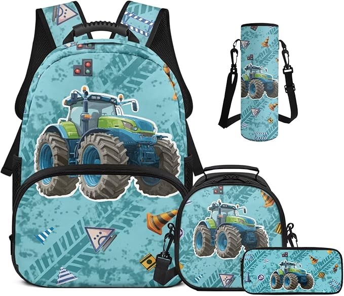 Tractor Backpack and Lunch Box Set Elementary School Backpack for Boys Cool Teen Daycare Schoolbag Rucksack Laptop Bags