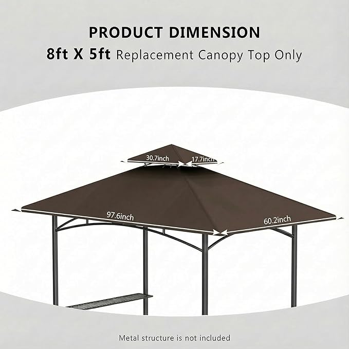 Grill Gazebo Replacement Canopy Top Only - 5' x 8' Outdoor BBQ Gazebo Canopy Roof, Waterproof Double Tiered Shelter Cover Fit for Model L-GG001PST-F (Coffee, 5x8)