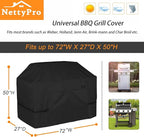 NettyPro Grill Cover for Outdoor Grill 72 inch Waterproof Heavy Duty Gas BBQ Grill Cover for Outside Weber, Char-Broil, Brinkmann, Jenn Air, Nexgrill 3-5 Burners Barbecue, Black