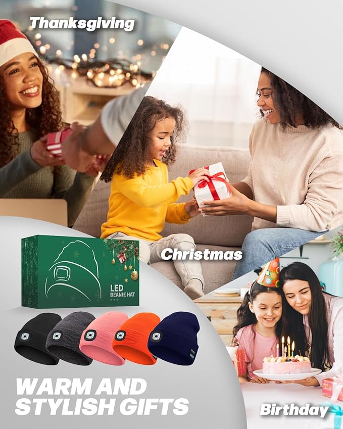 Bluetooth Beanie with Light, USB Rechargeable LED Headlamp Winter Hat, Men Women Valentine's Day Gifts