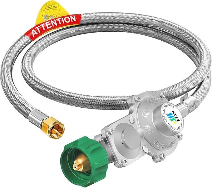 GasSaf 5FT 2 Stage Propane Regulator with Hose, Stainless Steels Dual-Stage Propane Regulator for RV, Generator, Camp Stove, Gas Grill, and Heater - CSA Certified