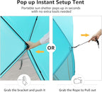 Old Bahama Bay Pop Up Beach Tent, Portable Shade Sun Shelter UPF50+ UV Protection for 4 Person Extendable Floor for Fishing Hiking Camping, Waterproof Windproof(Blue)