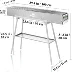 WILLBBQ Charcoal Grills Commercial Quality Portable Hibachi BBQ Lamb Skewer Folded Camping Barbecue Grill for Backyard Outdoor Cooking Use (39.4x7.1x5.1 inch With Accessories)