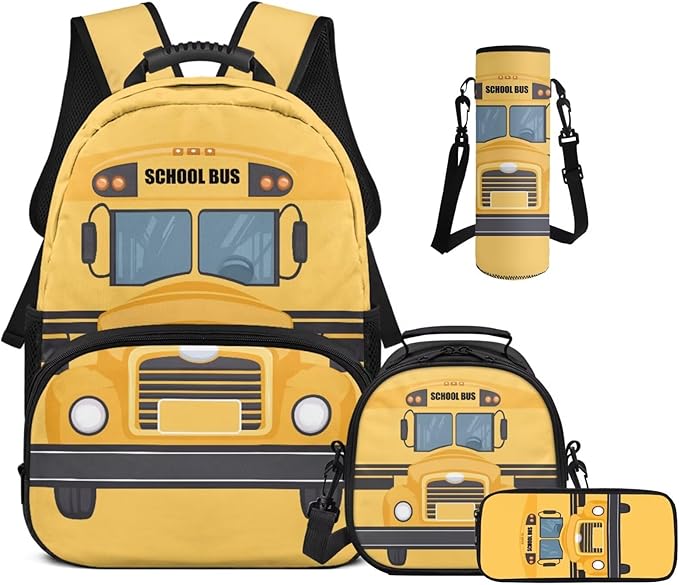 Boys Bookbag with Lunch Box Kids School Bus Backpack Elementary Back to School Supplies Back Pack Purse Knapsack for Daycare