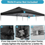 10x20 Canopy Replacement Top Cover with Air Vents for ez up Pop up Canopy Gazebo Tent, with Adjustable Strap, Waterproof & Anti-UV for Outdoor Shade (Frame Not Included) (Black)