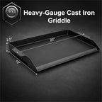 Updated Cast Iron Griddle for Gas Grill, 23" x 16" Large Matte Porcelain Enamel Griddle for Gas & Charcoal Grills, Universal Flat Top Plate with Extra High Sidewalls for Camping, Tailgating, Parties