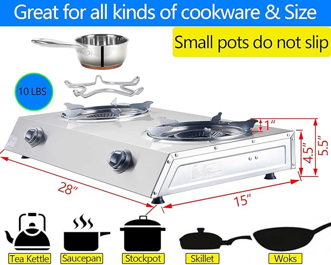 Propane Stove 2 Burner Auto Ignition Propane Burner 26000 BTU Gas Stove with CSA LPG Hose for Outdoor, Emergency