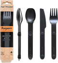 FULL WINDSOR Magware Camping Set - Travel Utensils for Outdoor Dining, Backpacking & Camping Essentials - Knife, Fork & Spoon with Pouch - Magnetic Silverware Lunchbox Utensils Cutlery - Black (3 PCS)