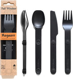 FULL WINDSOR Magware Camping Set - Travel Utensils for Outdoor Dining, Backpacking & Camping Essentials - Knife, Fork & Spoon with Pouch - Magnetic Silverware Lunchbox Utensils Cutlery - Black (3 PCS)