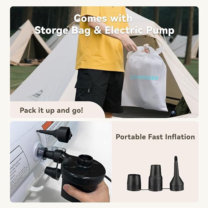 COMMOUDS Portable Toddler Travel Bed with Safety Bumpers, Inflatable Kids Air Mattress with Electric Pump, Baby Blow up Mattress, for Grandma's Home Camping Vacation