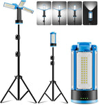 Rechargeable Camping Light with Metal Stand, Freestanding Portable Work Light with 4 LED Heads, Magnetic Work Light Waterproof for Outdoor Emergency, Flashlight with Detachable Tripod