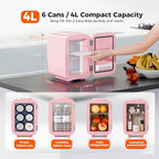 Mini Fridge, 4 Liter/6 Can Mini Makeup Fridge, 110V AC/ 12V DC Portable Thermoelectric Cooler&Warmer for Skincare, Drink, Cosmetic, Medicine, Small fridge for Bedroom, Office, Dorm, Car, Pink
