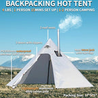DANCHEL OUTDOOR Backpacking Hot Tent w/Stove Jack, Portable Tipi Tent with T6 Titanium Folding Wood Stove for 1-4 Person Winter Camping Hunting,3m/4m