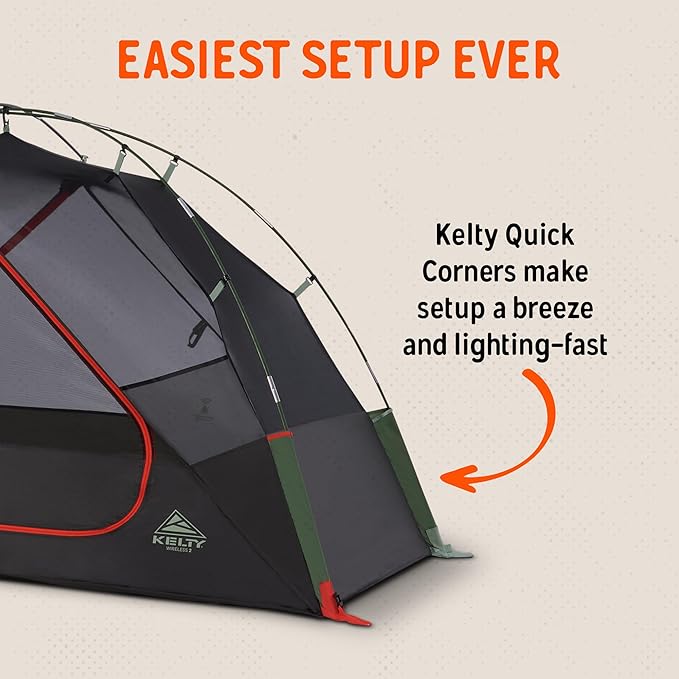 Kelty Wireless Freestanding Camping Tent, 2 4 or 6 Person Size, Huge Interior and Peak Height, Intuitive + Easy to Pitch, Color Coded Setup