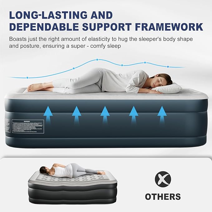 Outvita 18in Twin Air Mattress with Built-in Pump, Quick Assembly Comfort Luxury Blow Up Air Bed Self-Inflation/Deflation - Breathable and Flatness-Free for Guests and Home, Camping, Travel