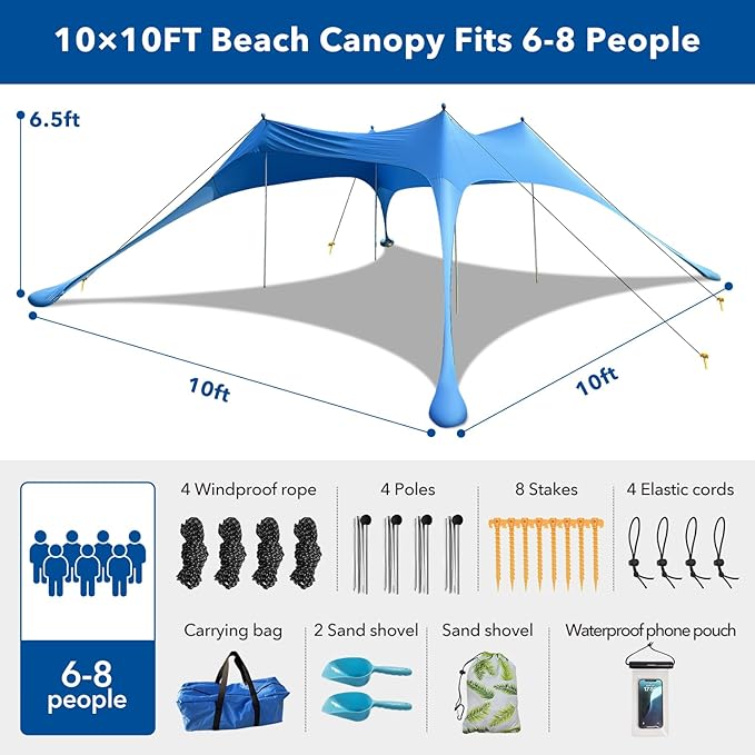 Canopy Tent Beach Umbrella UPF50+ Protection Sun shelter Portable Camping with Sandbag Poles Ground Pegs and Anti-Wind Ropes for Outdoor Camping Backyard Picnics 10X10FT with Beach Blanket Phone Case